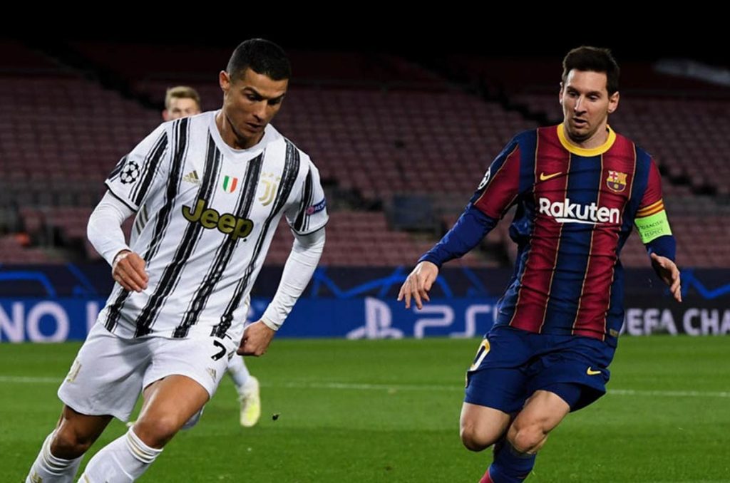 Cristiano Ronaldo y Lionel Messi en un Juventus vs Barcelona