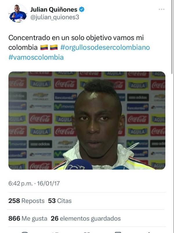 En redes sociales los aficionados hicieron eco de las publicaciones de Quiñones hacia la Selección de Colombia