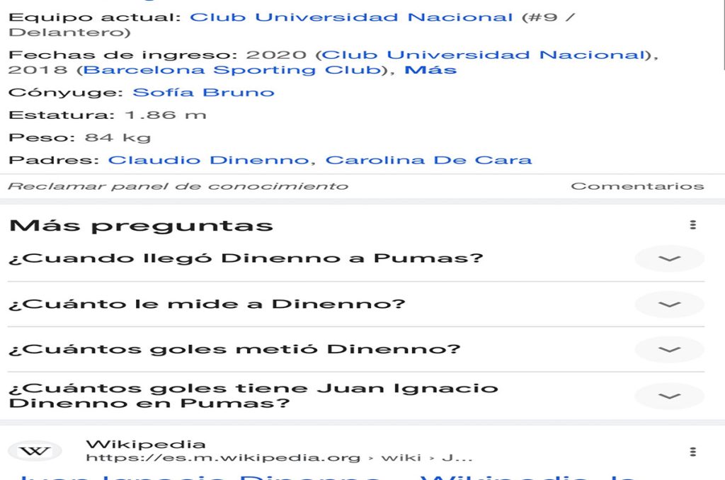 La pregunta indiscreta que Google te sugiere sobre Juan Dinenno