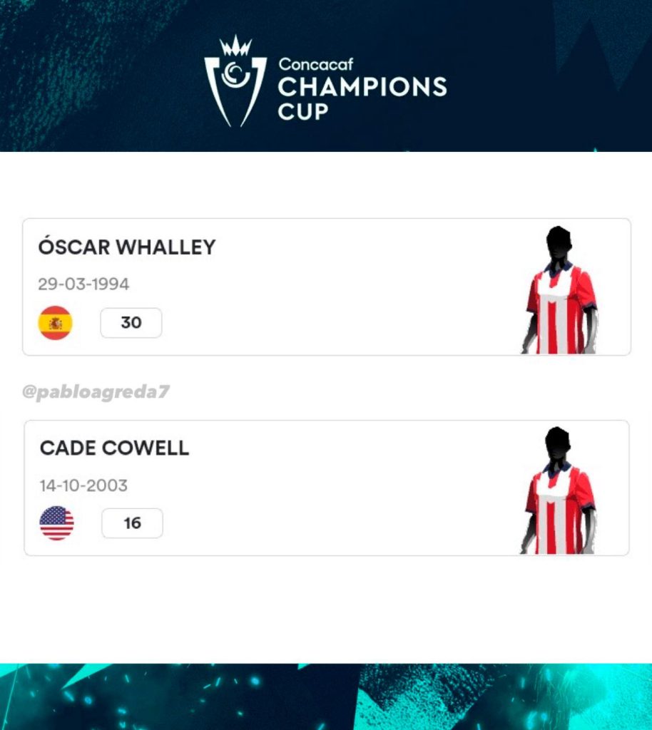 Tanto Whalley como Cowell aparecen como extranjeros ante la página de Concacaf