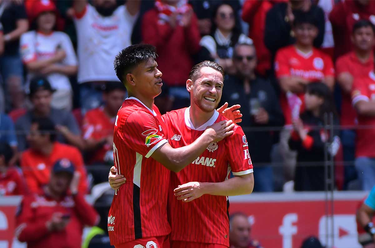 Celebración de gol entre Jesús Gallardo y Angulo