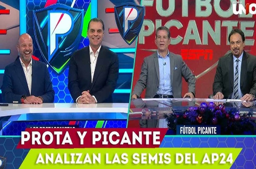 Luis García, Christian Martinoli junto a Javier Alarcón y Hugo Sánchez en un enlace Azteca Deportes con ESPN