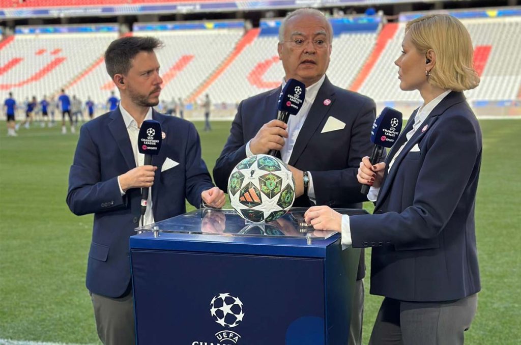 Pepe del Bosque, Luis Omar Tapia y Miroslava Montemayor en la cobertura de Champions League con TNT Sports