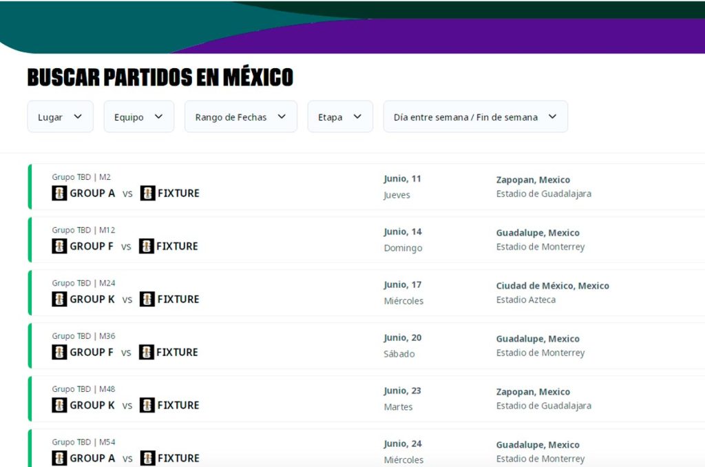 Los partidos de la Copa del Mundo 2026 que se disputará en México
