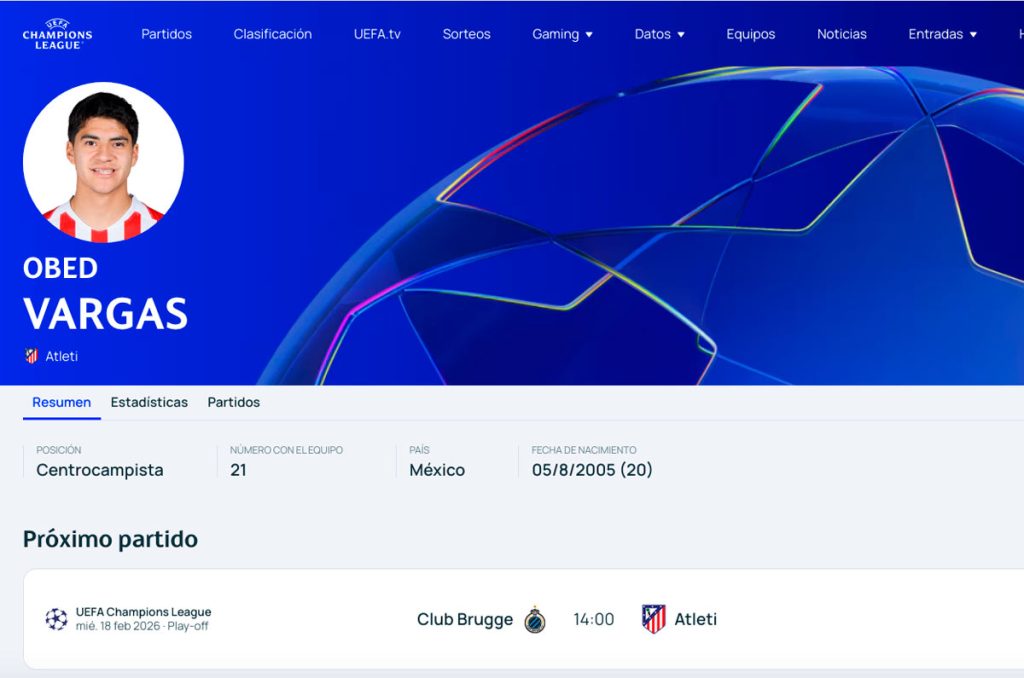 Obed Vargas ya tiene registro para jugar Champions League con el Atlético de Madrid