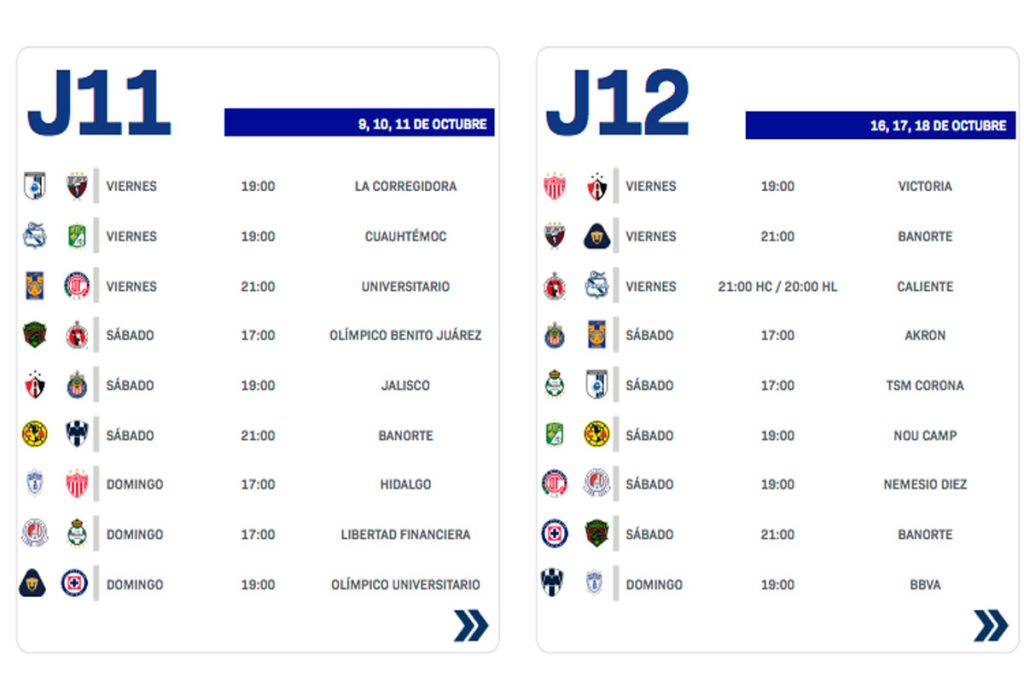La Jornada 11 y Jornada 12 del torneo Apertura 2026 de la Liga MX